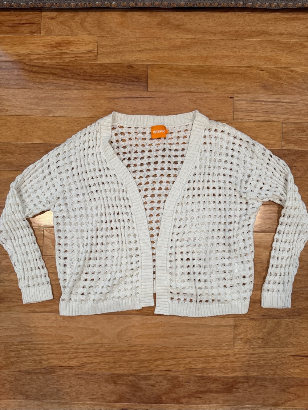 Wispr Open-Knit White Women’s Medium Crochet Cardigan Sweater
